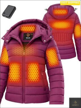 Graphene Heated Puffer Jacket Hooded Waterproof Battery Fast Charge